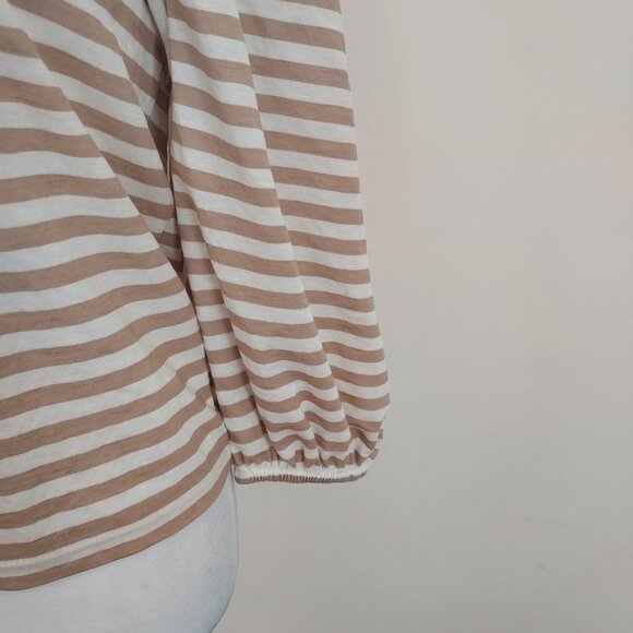 Ann Taylor White and Tan Striped Off the Shoulder Top NWT - Picture 3 of 8